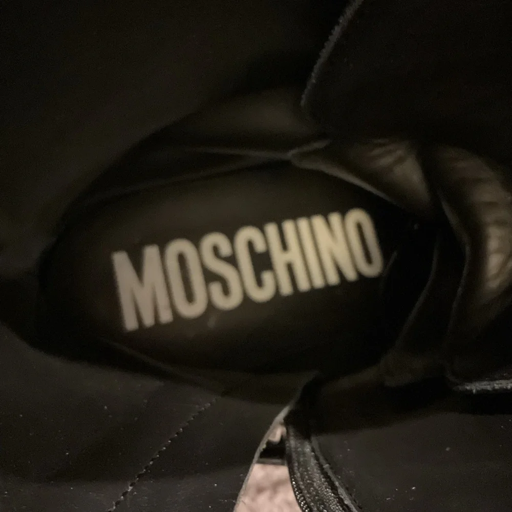 Moschino Italy Signature Strap Black Leather Combat MOTO Boots Platform Shoes 41 - Picture 6 of 11
